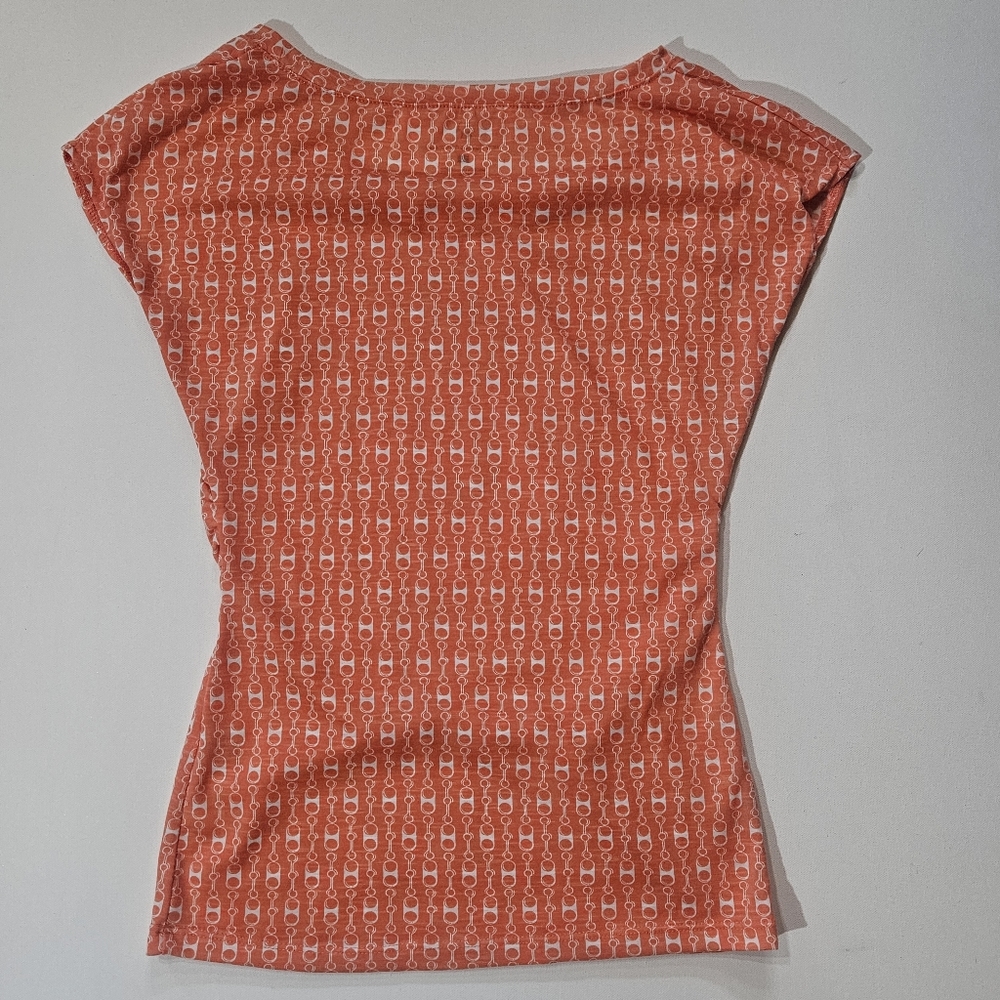 New York And Company‎ Top Womens XS Coral White Chainlink Pattern Ruched Side - Picture 2 of 5